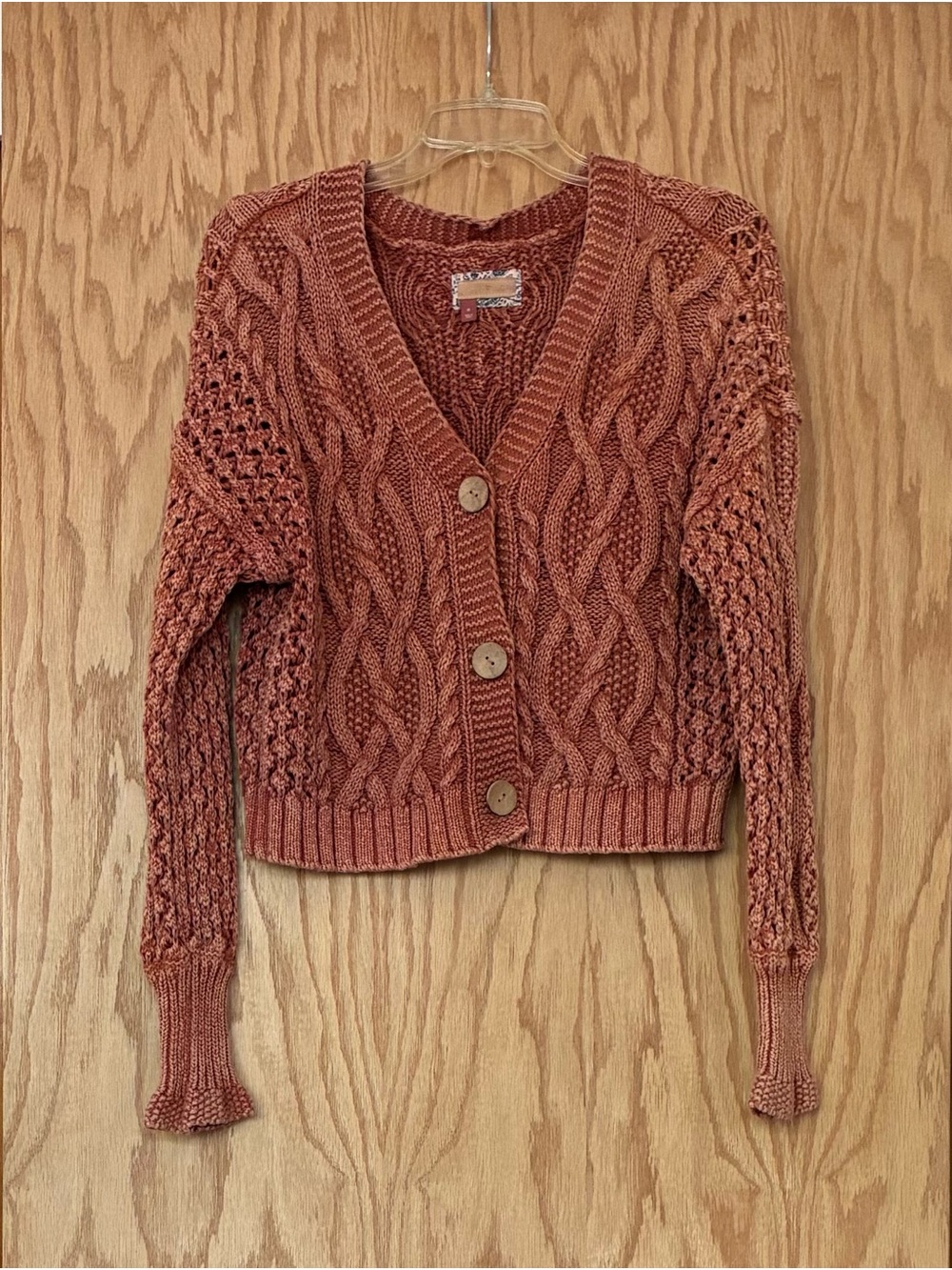 Anthropologie Pilcro Rust Cropped Cable-Knit Button Cardigan